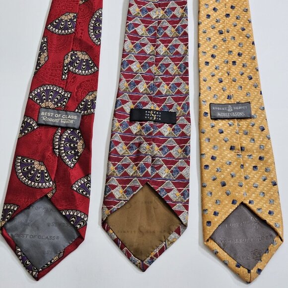 Robert Talbott Silk Tie Lot of 3 Multicolor Geo Hand Fan Designer USA Italy Boho - Picture 10 of 16